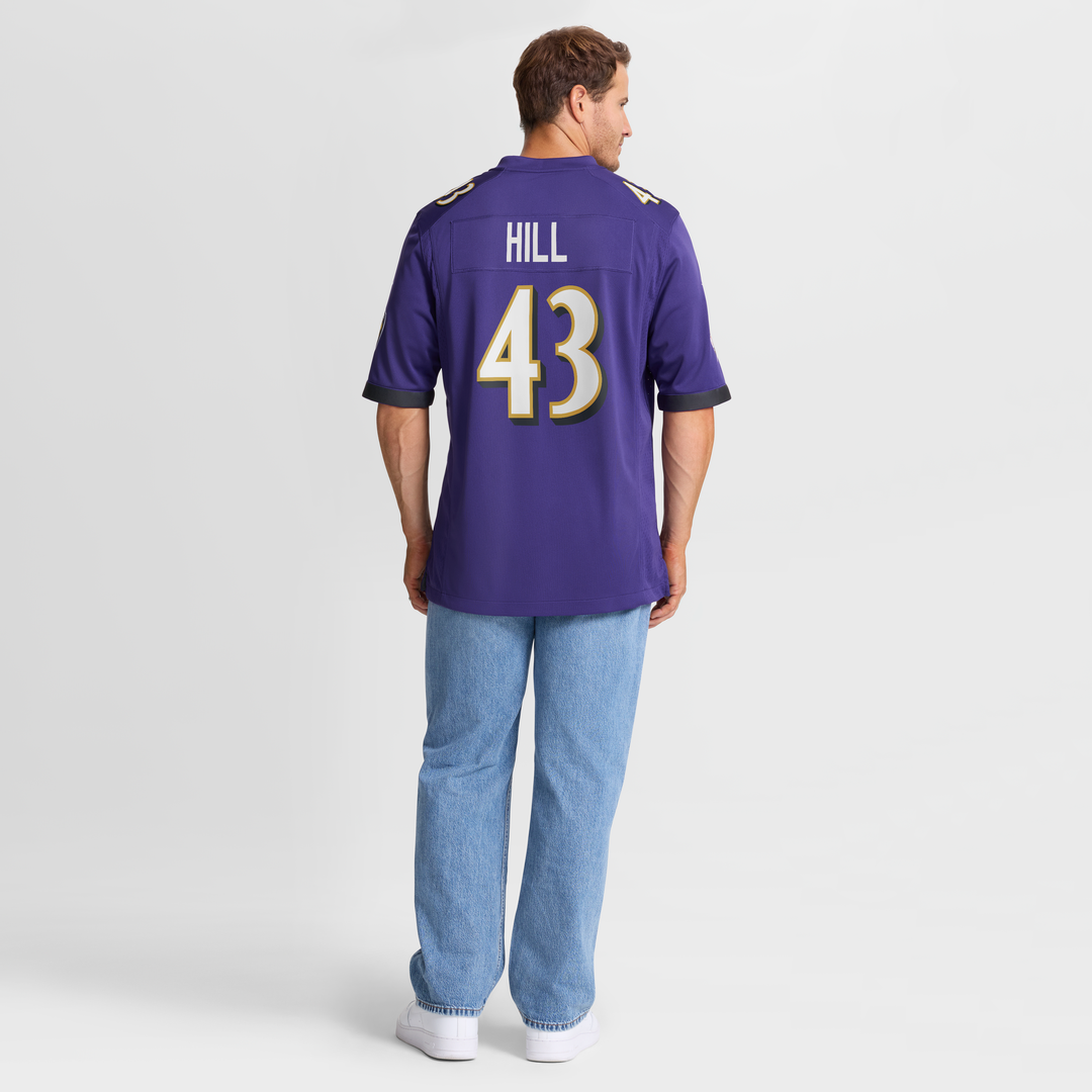 Justice Hill Baltimore Ravens Game Jersey - Purple