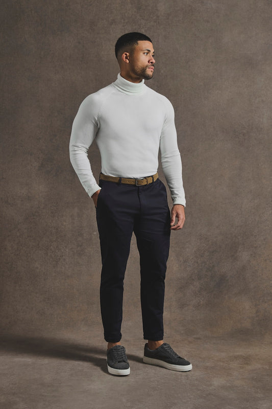 Cotton Blend Roll Neck Sweater in Winter White