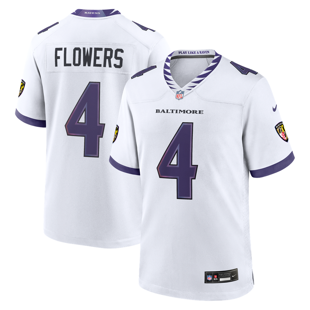 Zay Flowers Baltimore Ravens Game Jersey - White