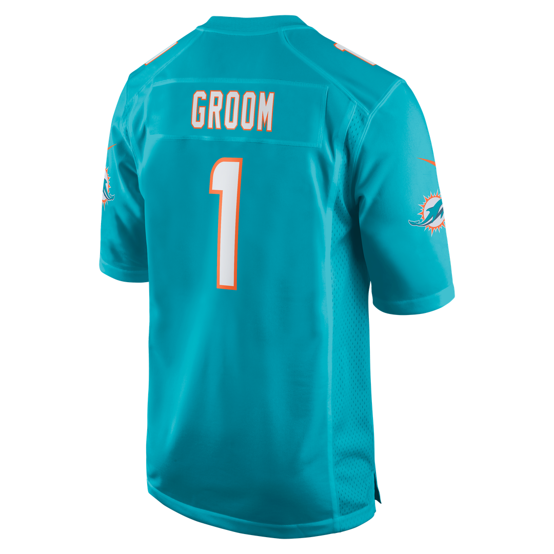 Number 1 Groom Miami Dolphins Game Jersey - Aqua