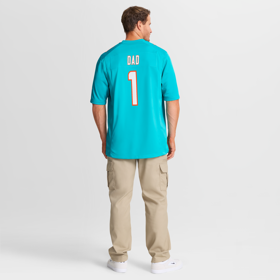 Number 1 Dad Miami Dolphins Game Jersey - Aqua