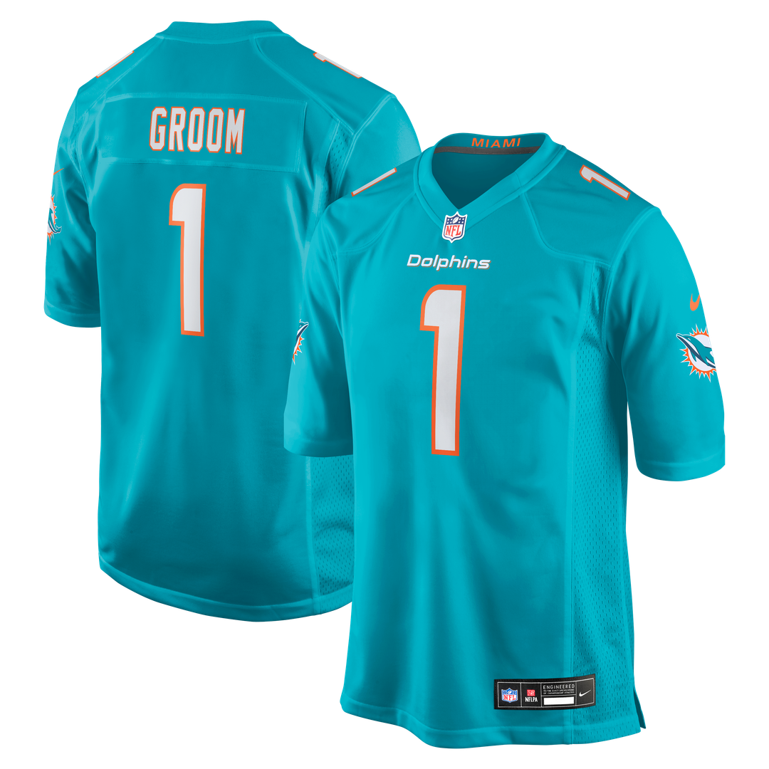 Number 1 Groom Miami Dolphins Game Jersey - Aqua
