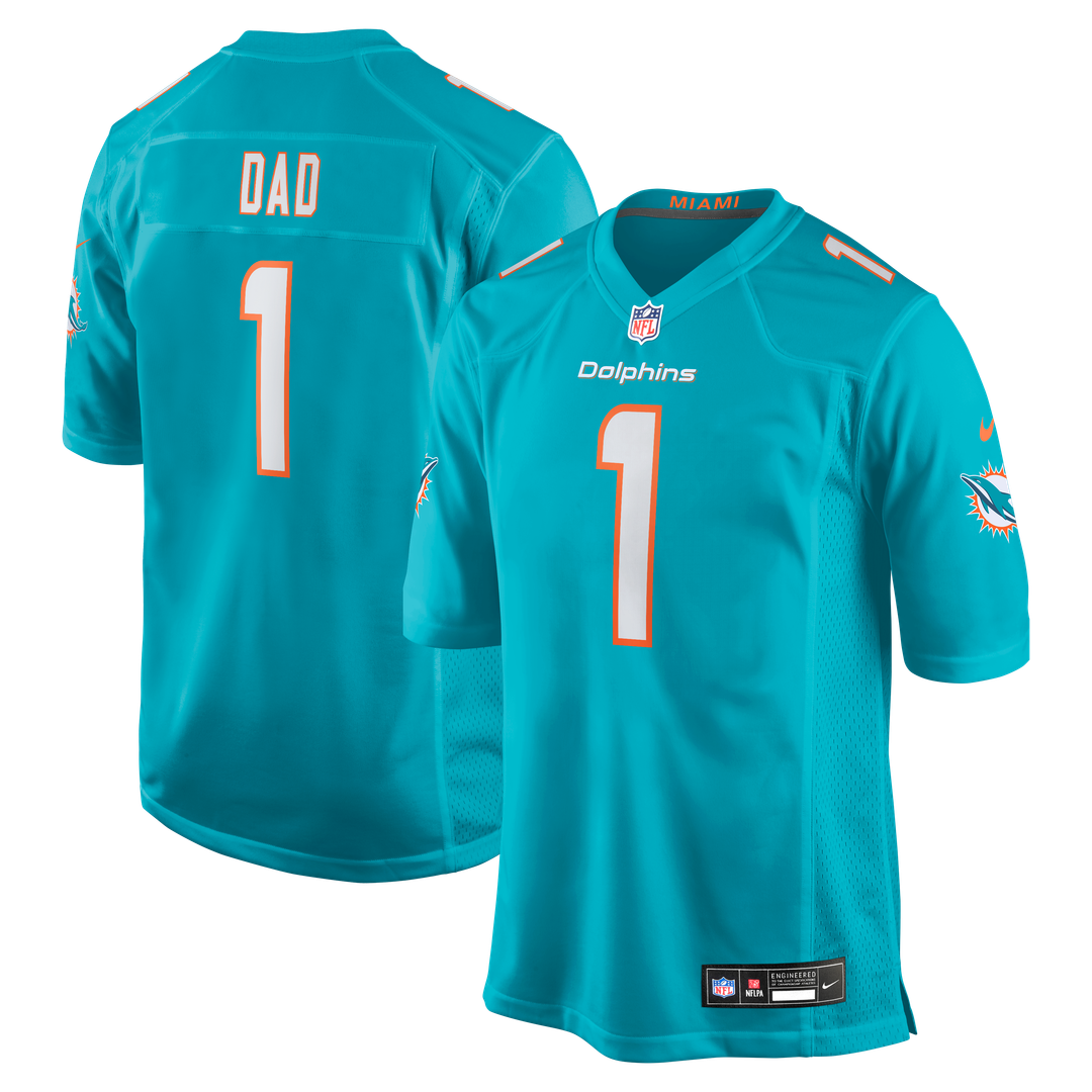Number 1 Dad Miami Dolphins Game Jersey - Aqua