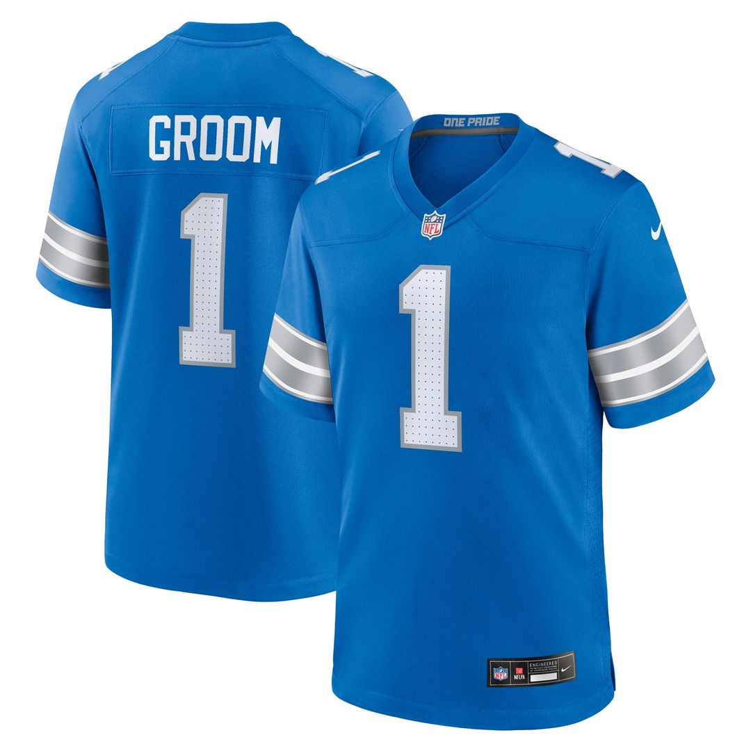 Number 1 Groom Detroit Lions Game Jersey - Blue