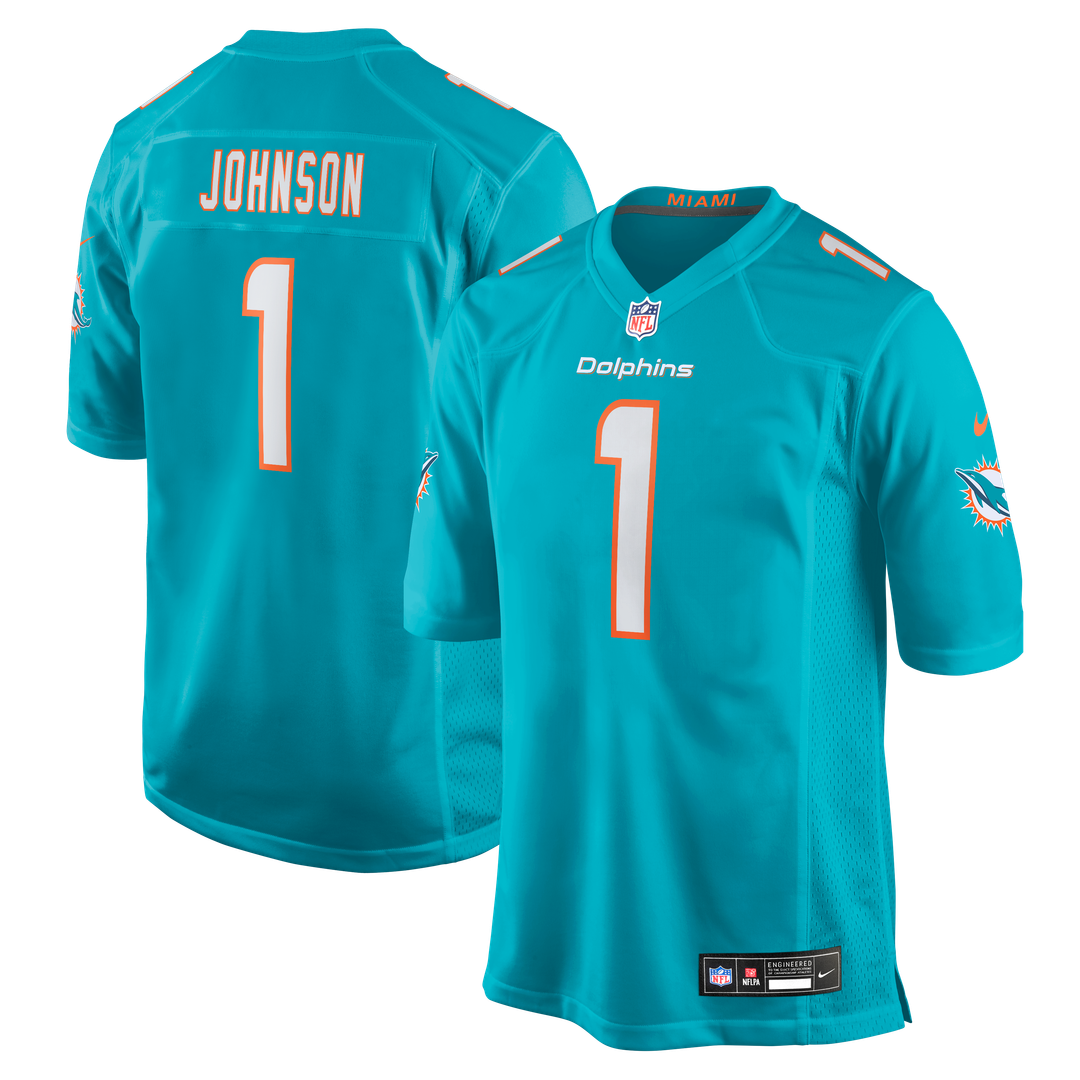 Chris Johnson Miami Dolphins 2026 NFL Draft First Round Pick No. 27 Team Game Jersey - Aqua