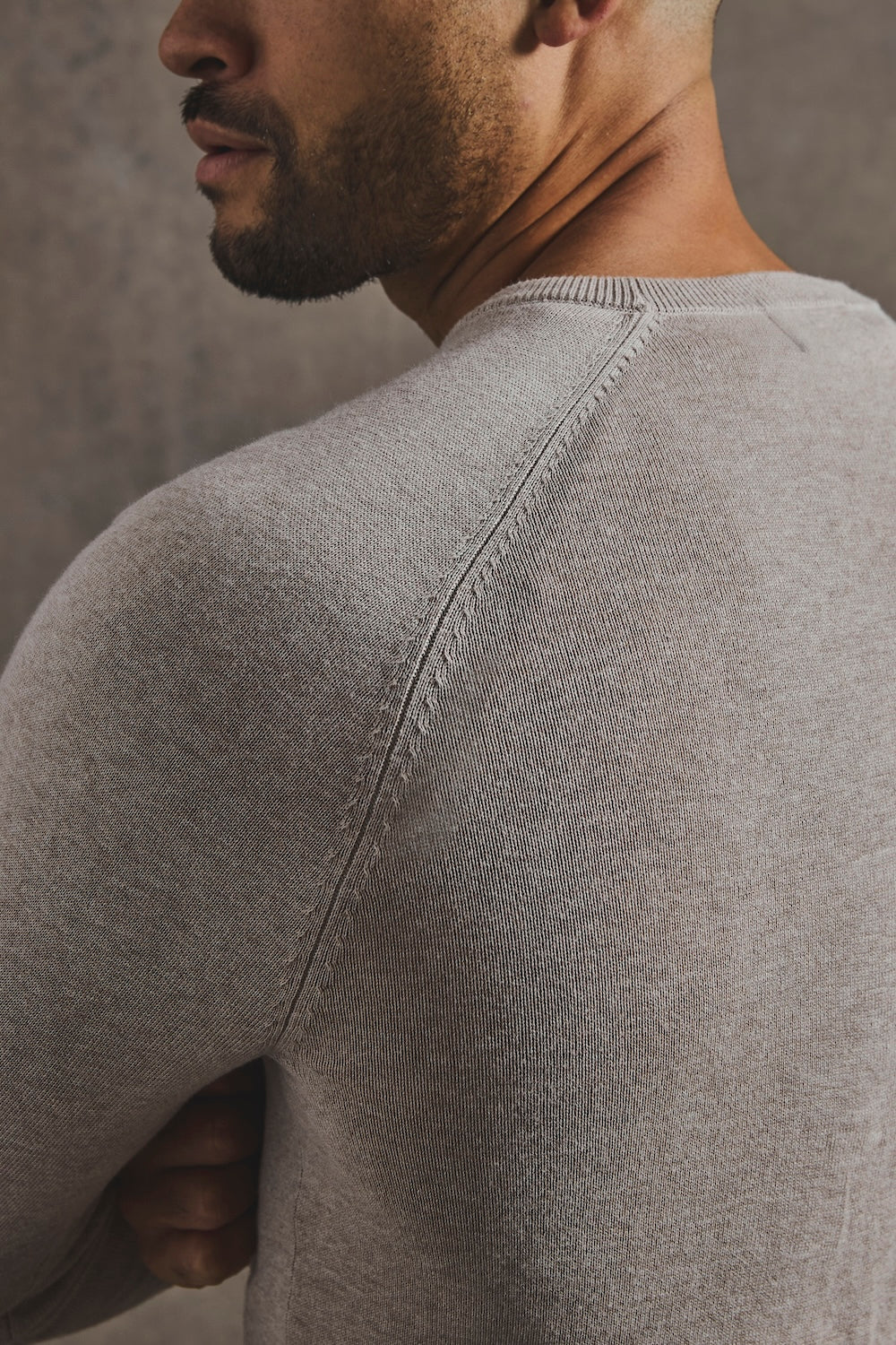 Pure Cotton Knitted Crew Neck Sweater in Neutral Marl