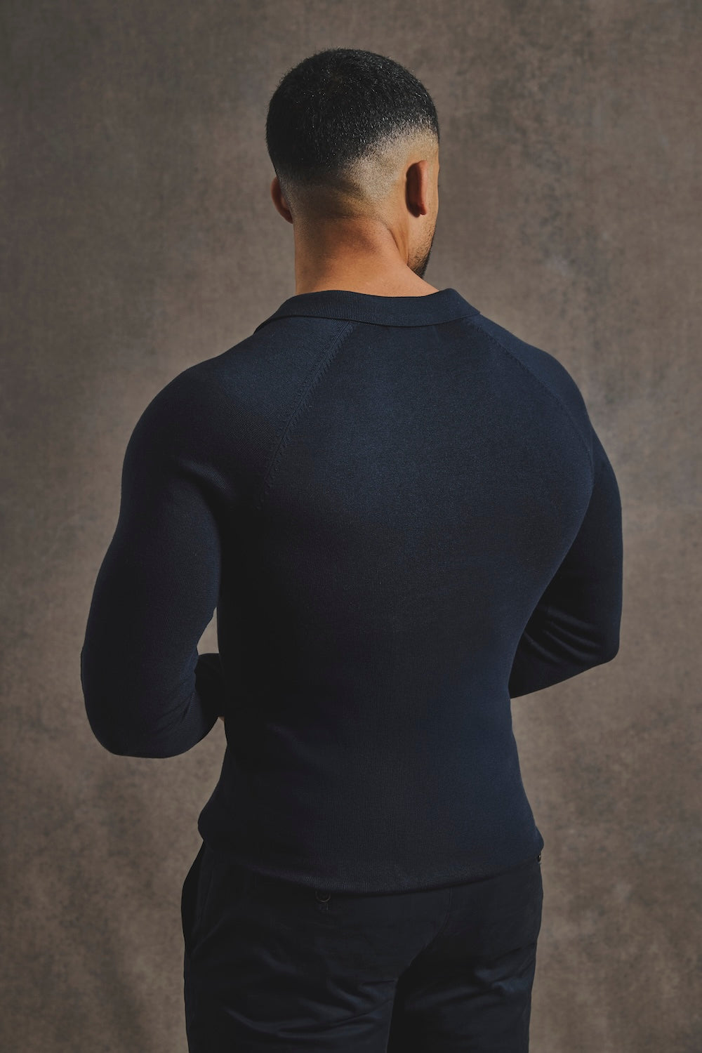 Pure Cotton Knitted Open Collar Polo Shirt in Navy