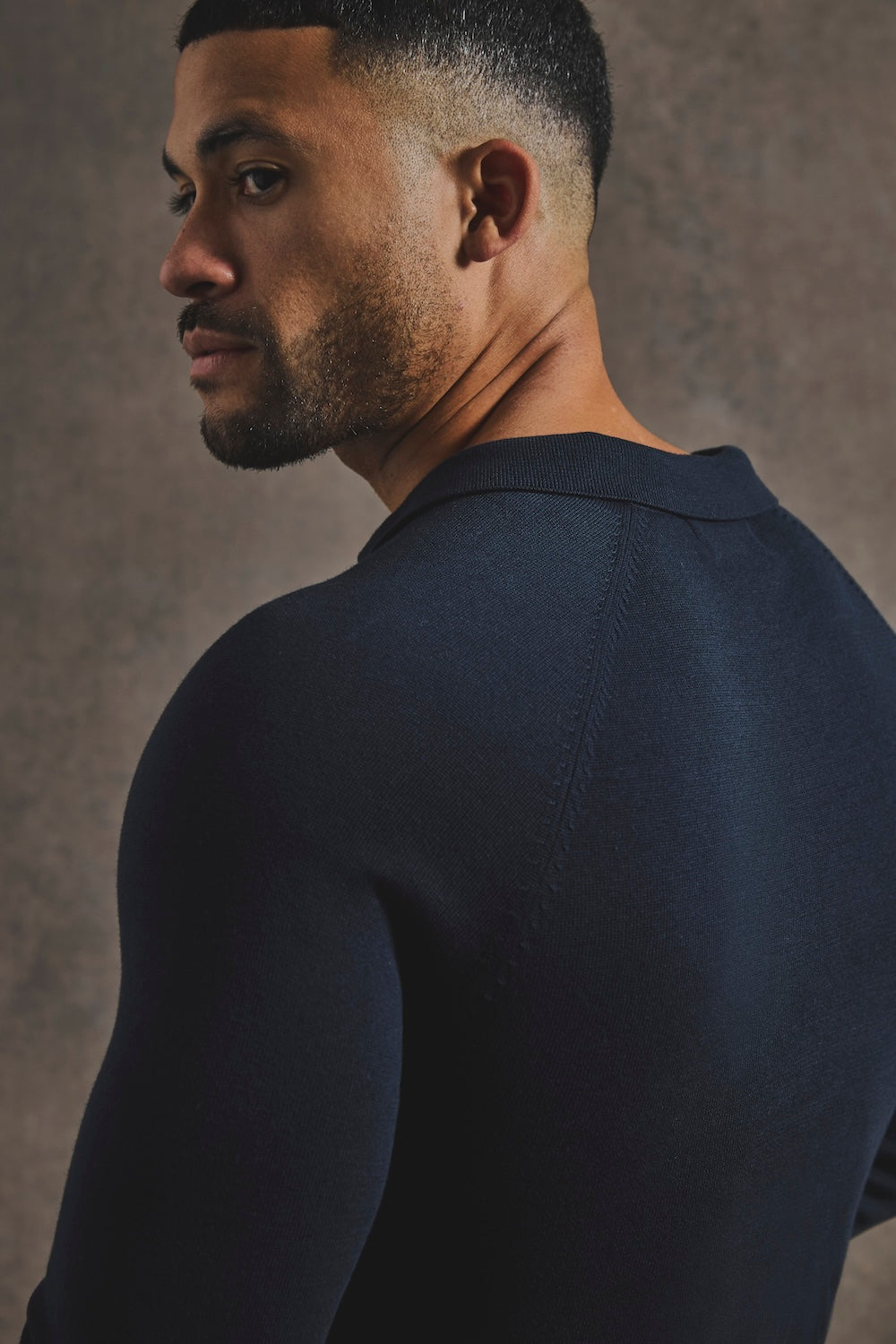 Pure Cotton Knitted Open Collar Polo Shirt in Navy