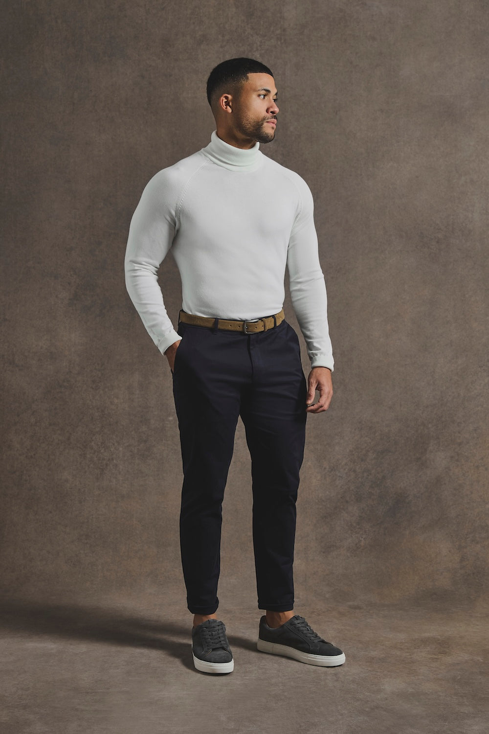 Cotton Blend Roll Neck Sweater in Winter White