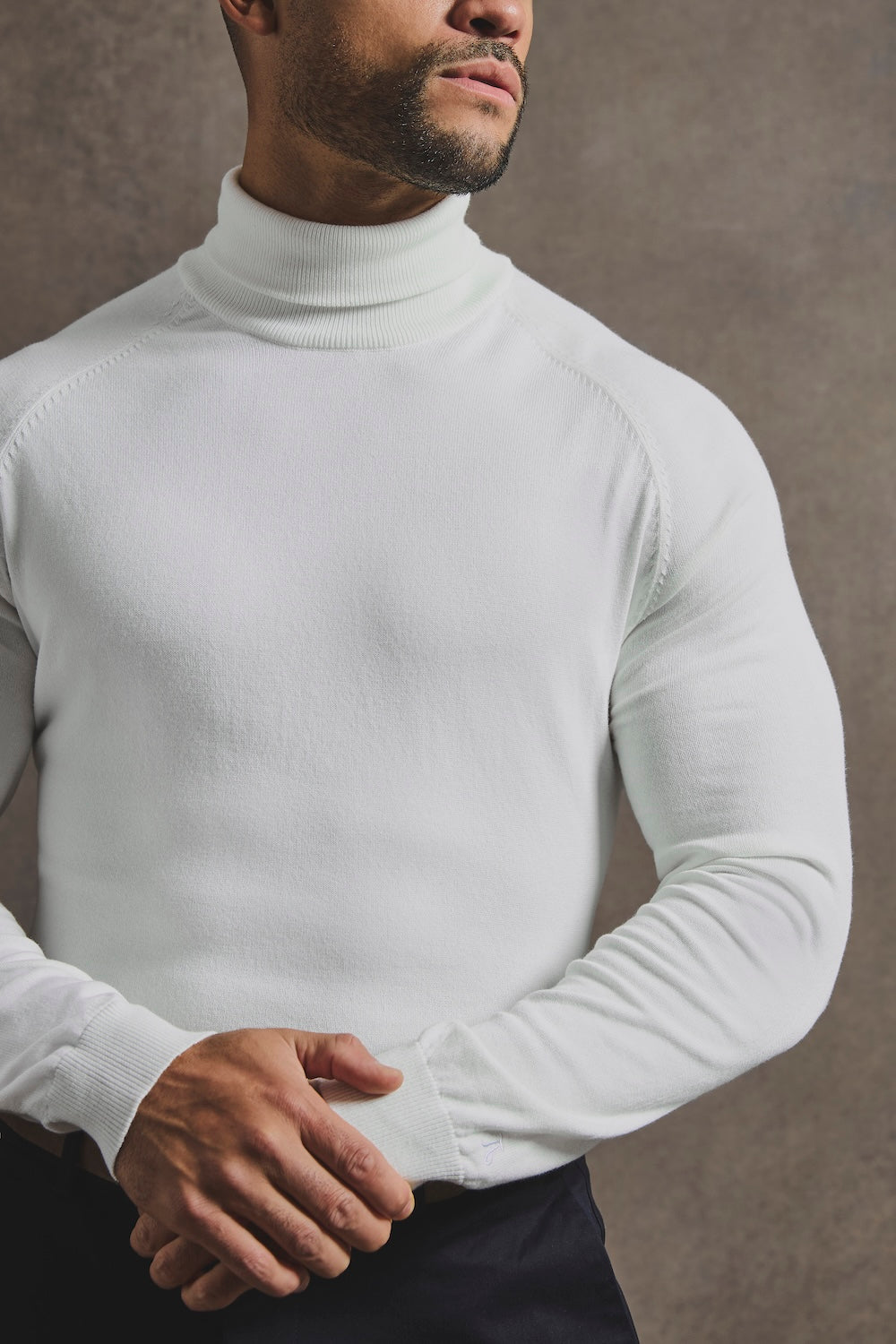 Cotton Blend Roll Neck Sweater in Winter White