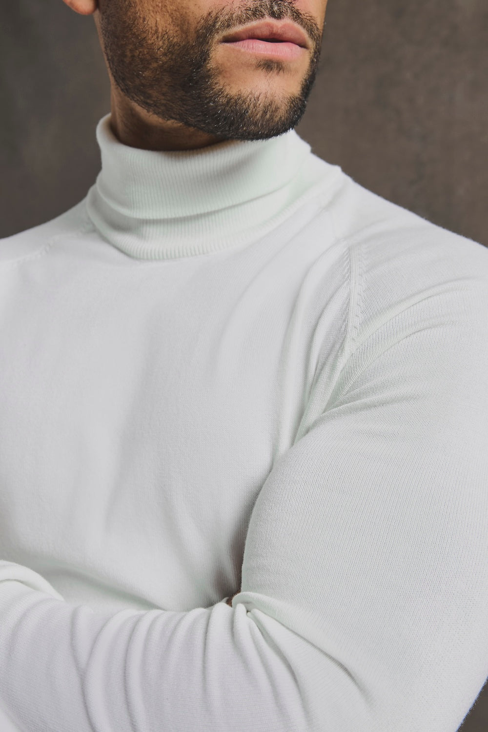 Cotton Blend Roll Neck Sweater in Winter White