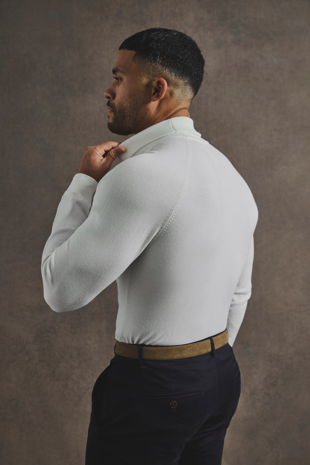 Cotton Blend Roll Neck Sweater in Winter White
