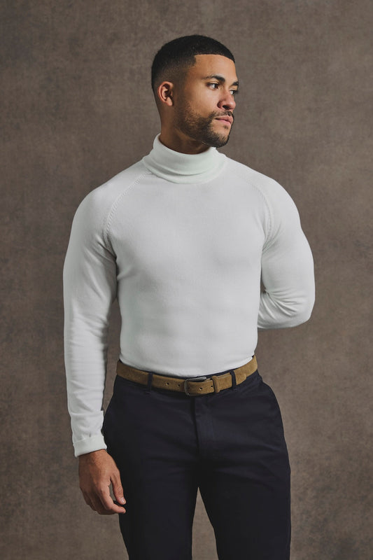 Cotton Blend Roll Neck Sweater in Winter White