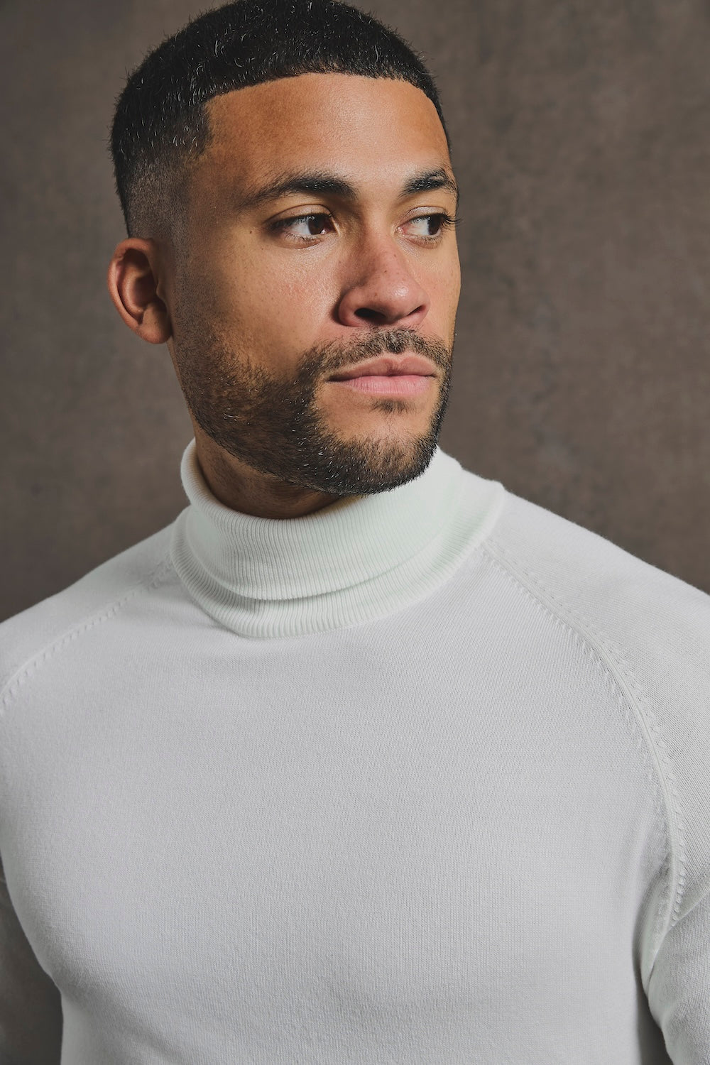 Cotton Blend Roll Neck Sweater in Winter White