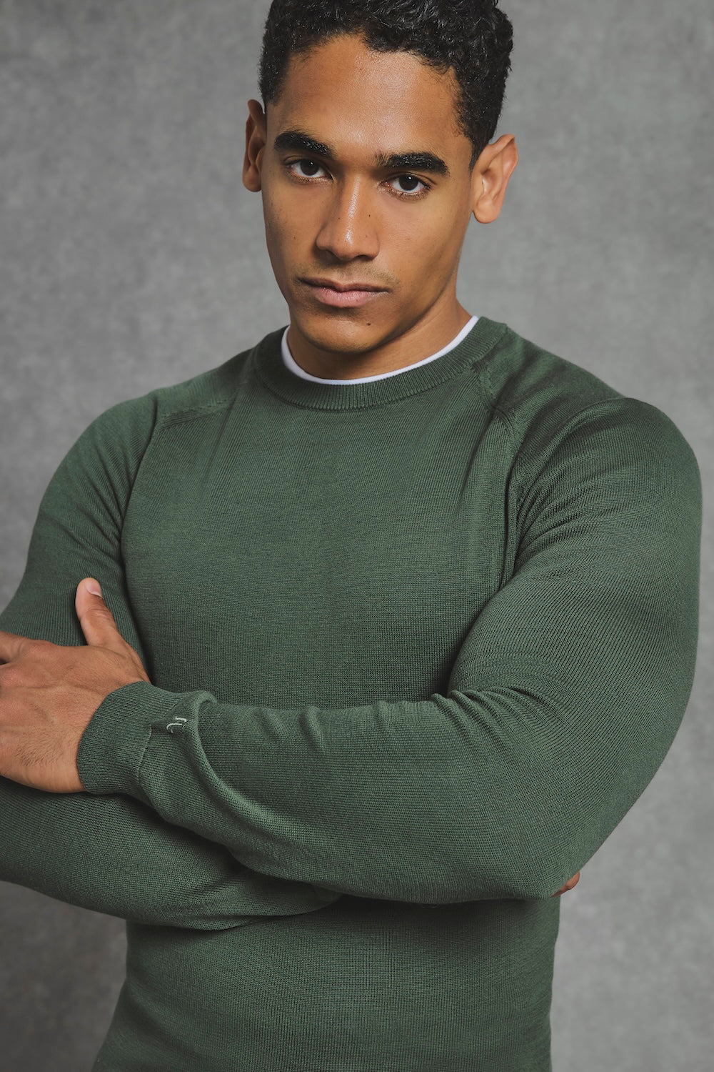 Pure Cotton Knitted Crew Neck Sweater in Khaki