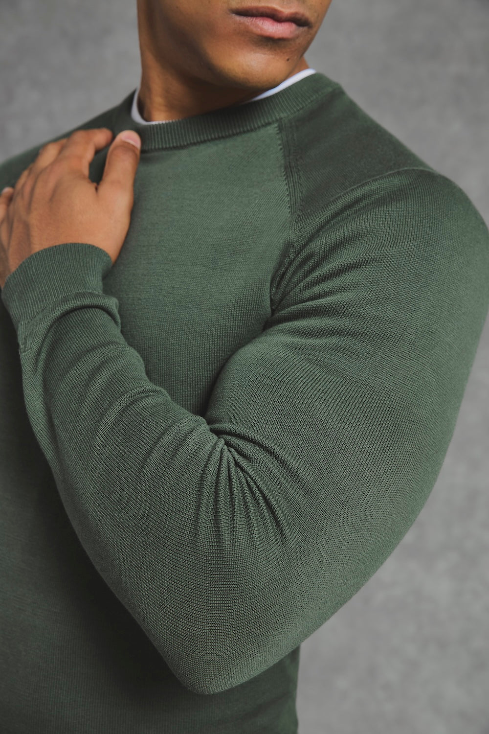 Pure Cotton Knitted Crew Neck Sweater in Khaki