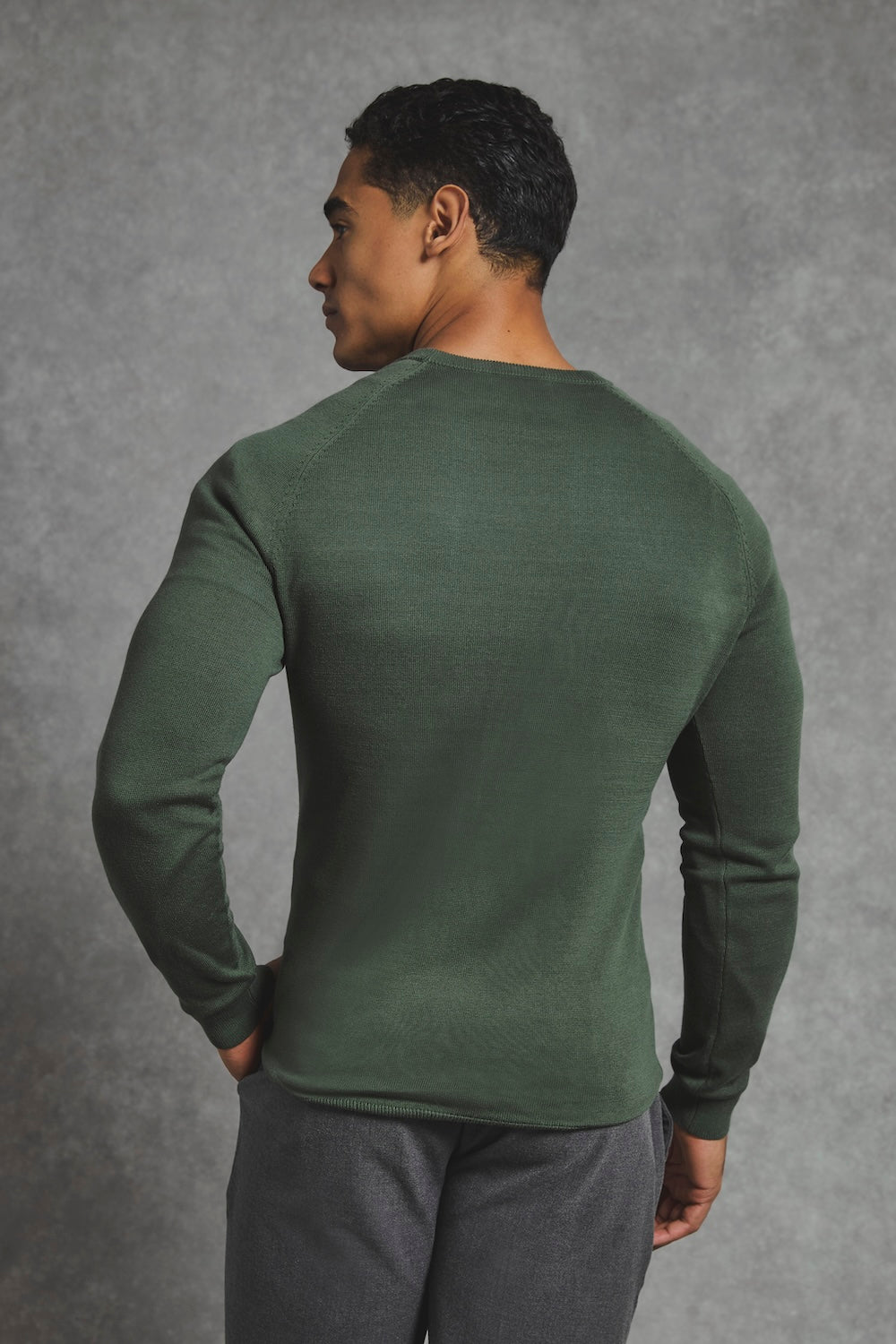 Pure Cotton Knitted Crew Neck Sweater in Khaki