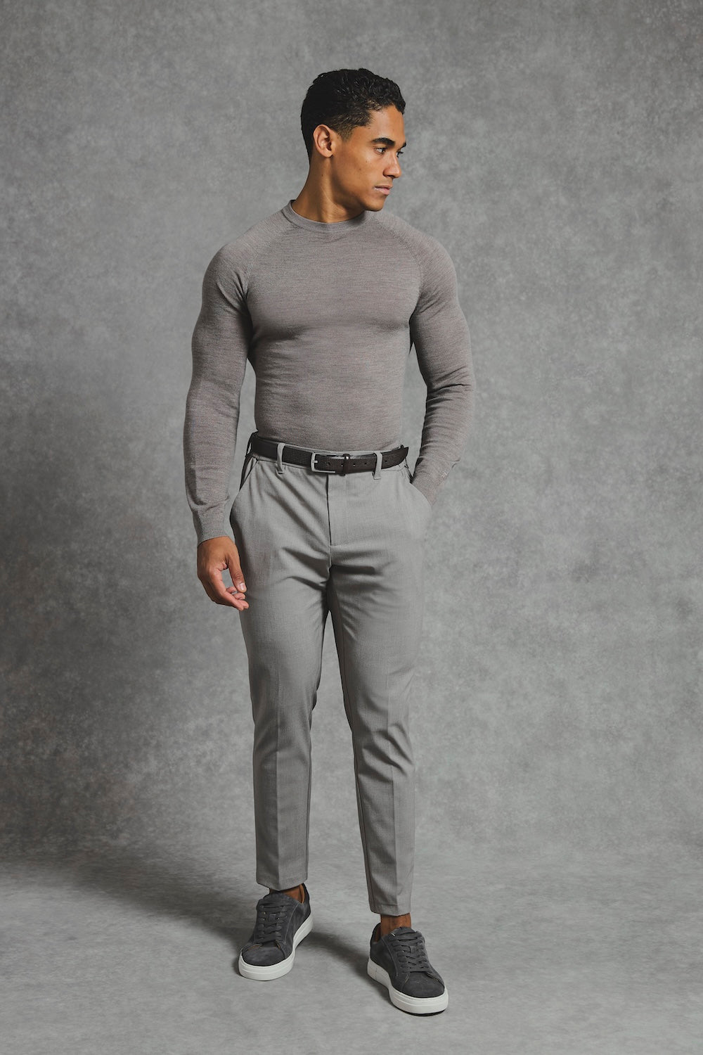 Extra Fine Merino Wool Crew Neck Sweater in Neutral Marl