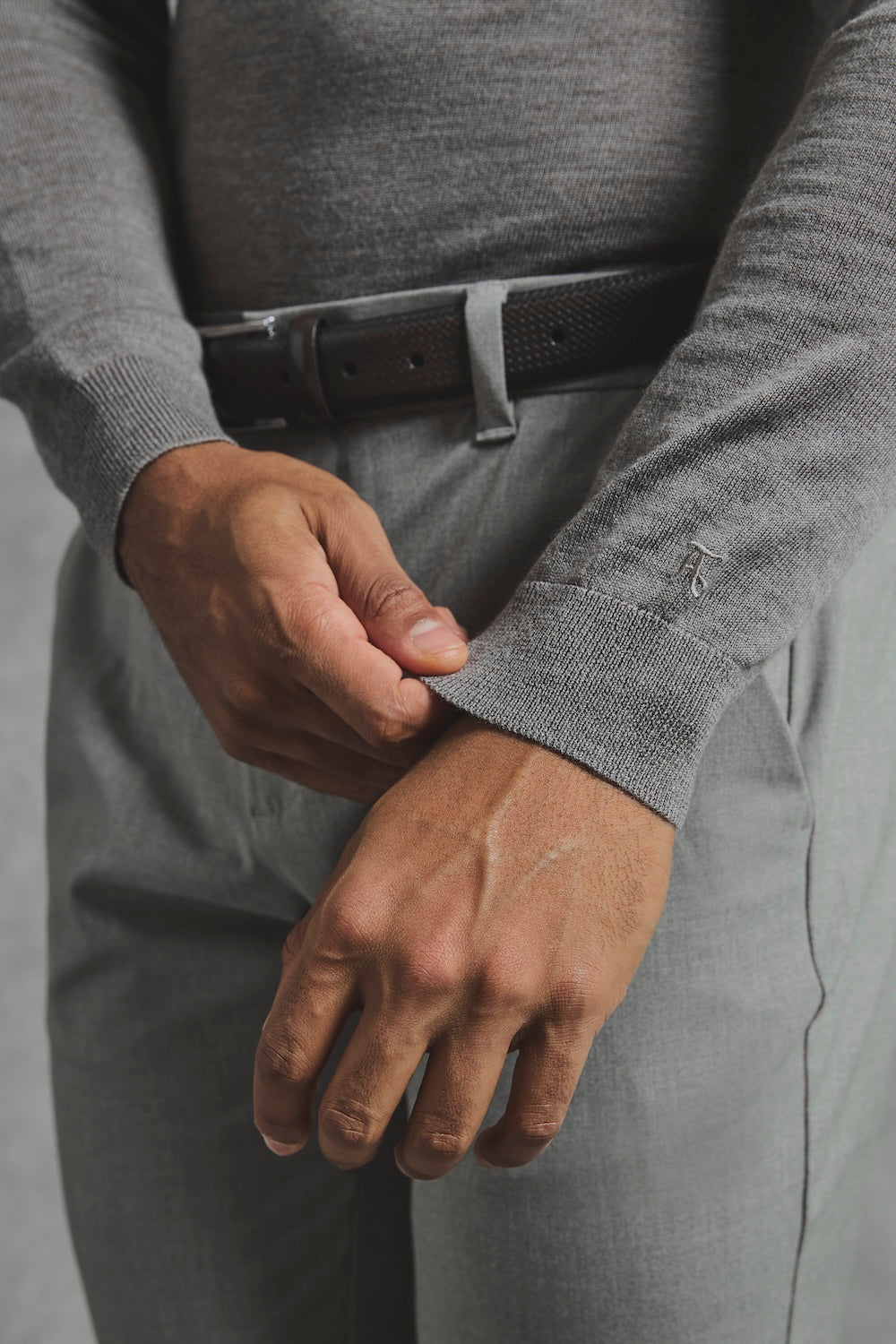 Extra Fine Merino Wool Crew Neck Sweater in Neutral Marl