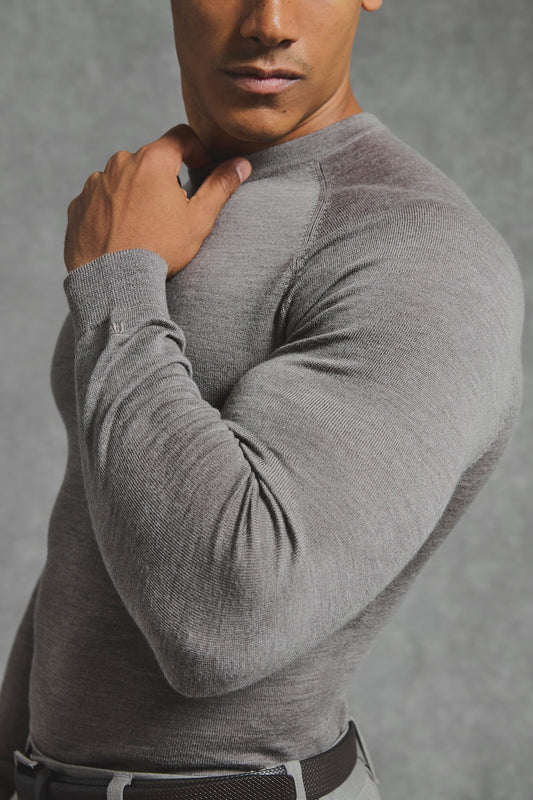 Extra Fine Merino Wool Crew Neck Sweater in Neutral Marl