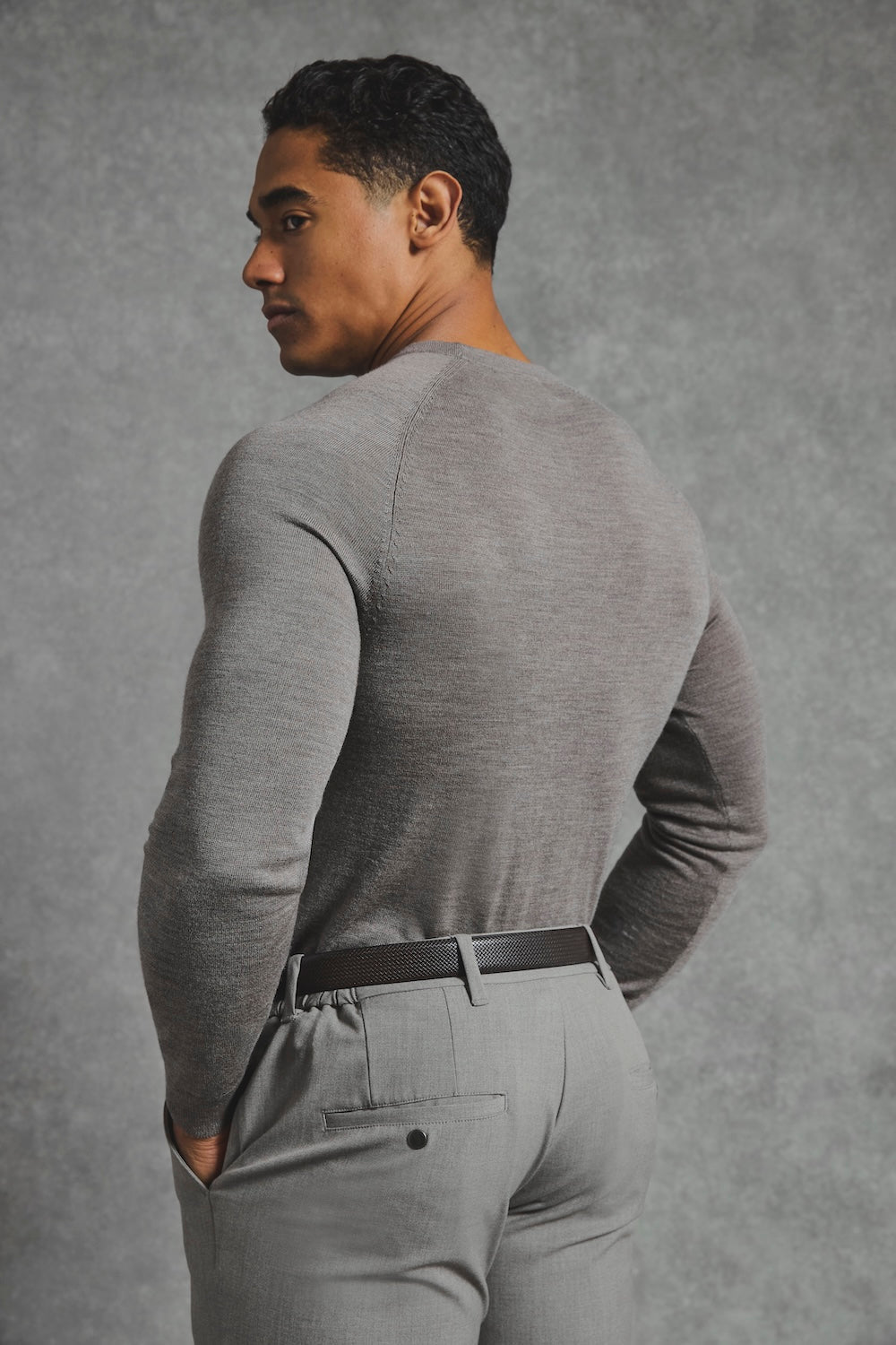 Extra Fine Merino Wool Crew Neck Sweater in Neutral Marl