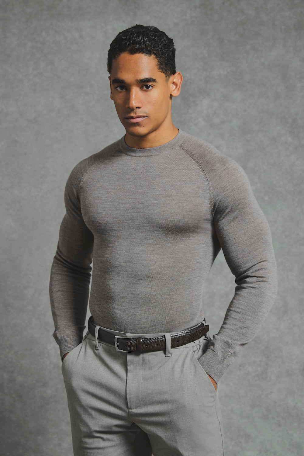 Extra Fine Merino Wool Crew Neck Sweater in Neutral Marl
