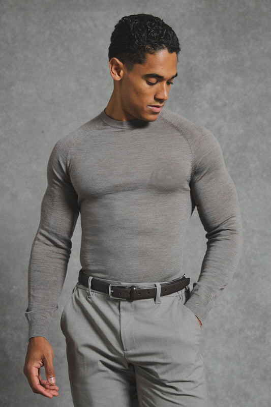 Extra Fine Merino Wool Crew Neck Sweater in Neutral Marl
