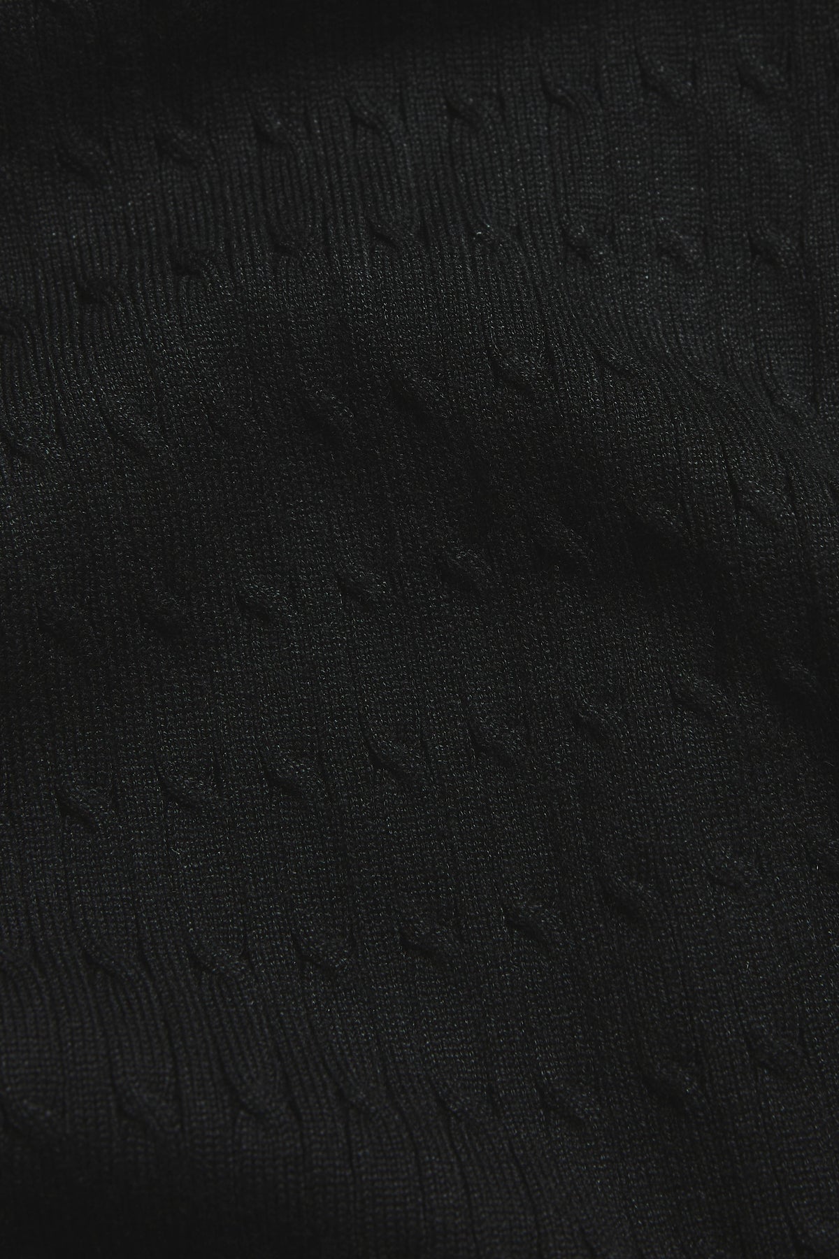 Fine Cable Knitted Polo Shirt in Black