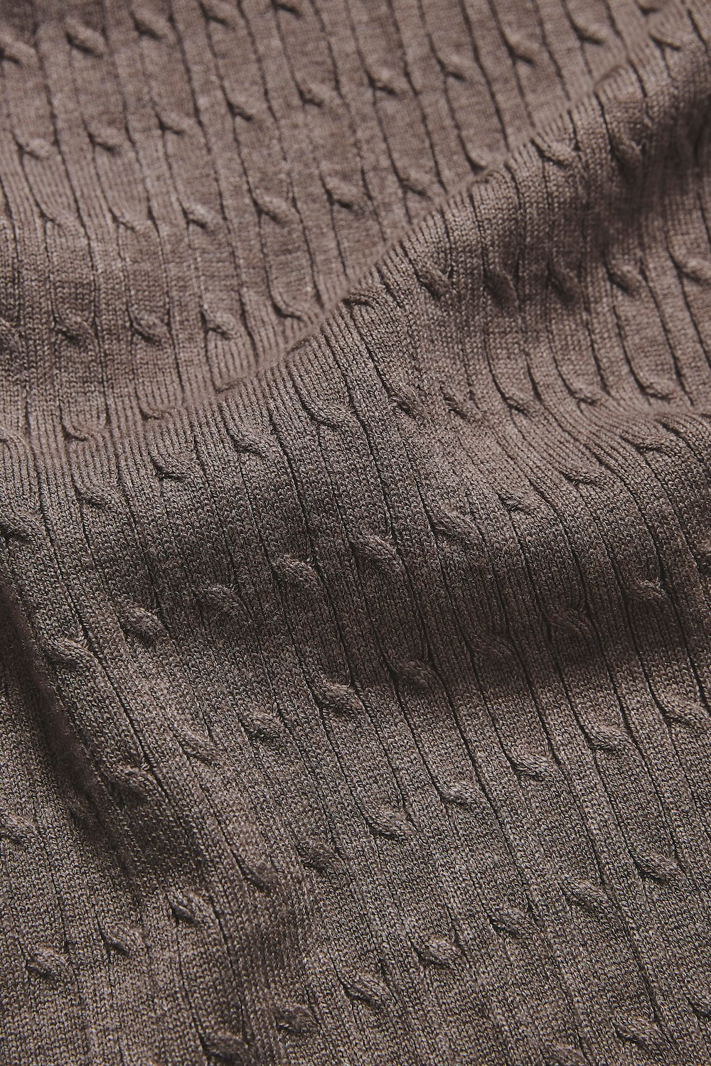 Fine Cable Knitted Polo Shirt in Neutral Marl