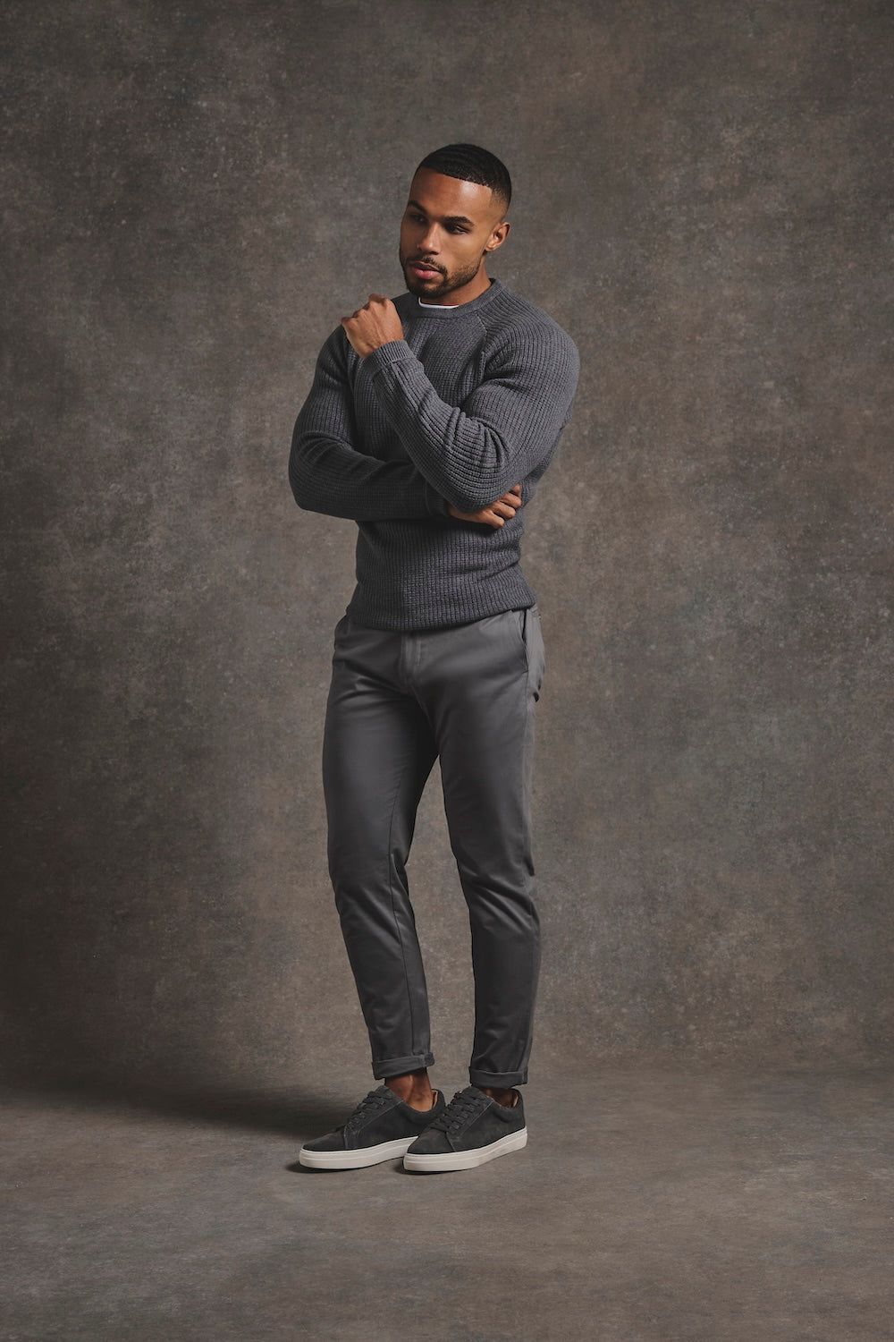Fisherman Crew Neck Sweater in Iron Grey