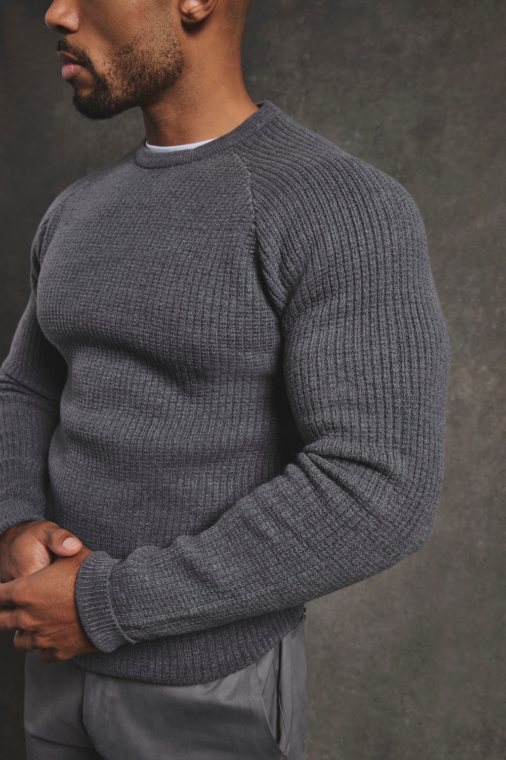 Fisherman Crew Neck Sweater in Iron Grey