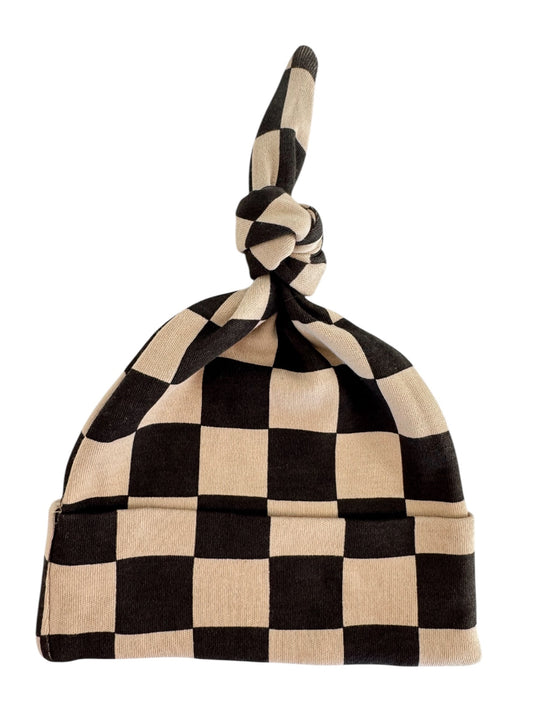 Tiramisu/Black Checkerboard / Organic Beanie
