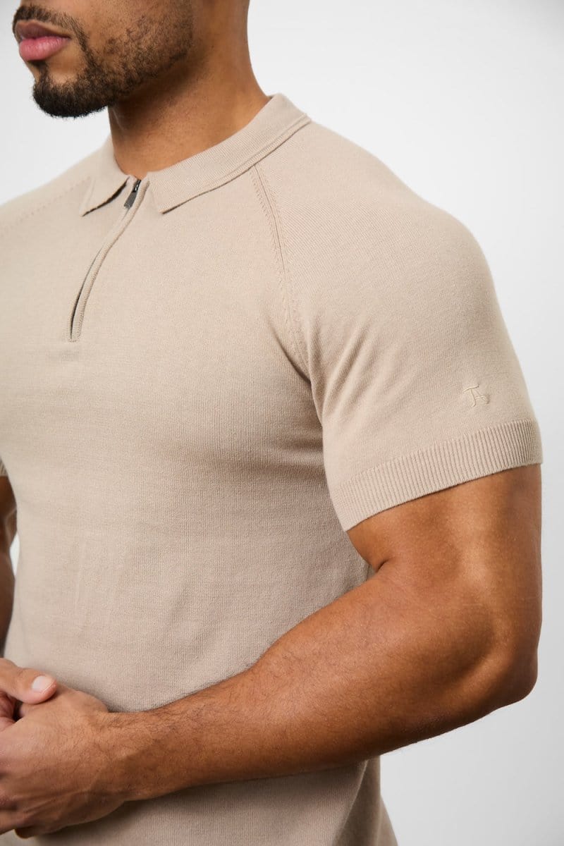 Knitted Zip Polo Shirt in Neutral