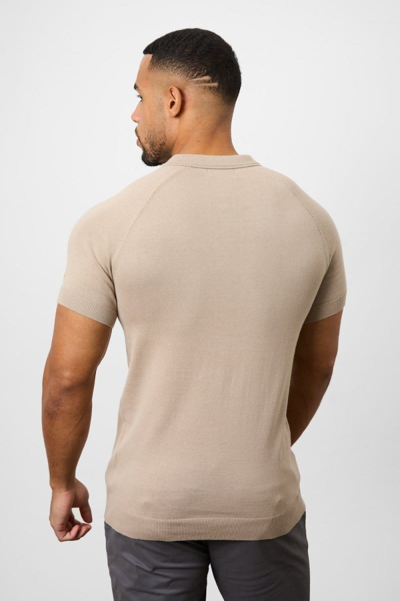 Knitted Zip Polo Shirt in Neutral