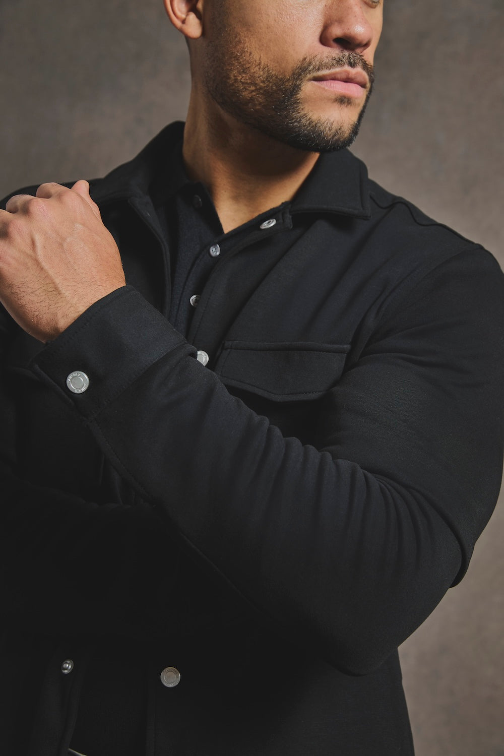 Lined Jersey Shacket in Black