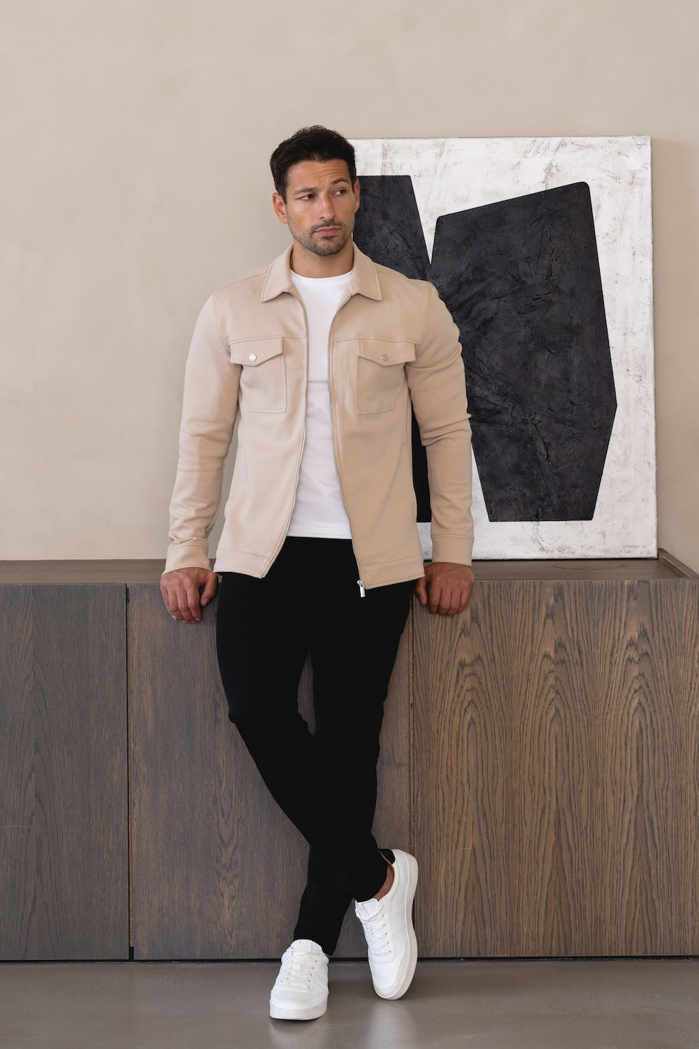 Interlock Zip Through Shacket in Stone