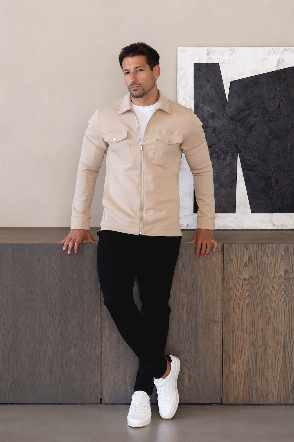 Interlock Zip Through Shacket in Stone