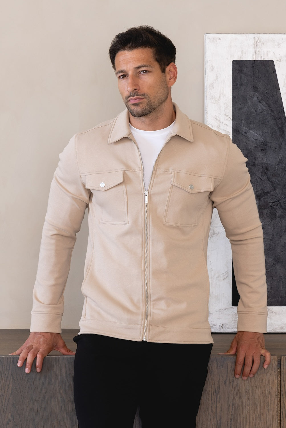Interlock Zip Through Shacket in Stone