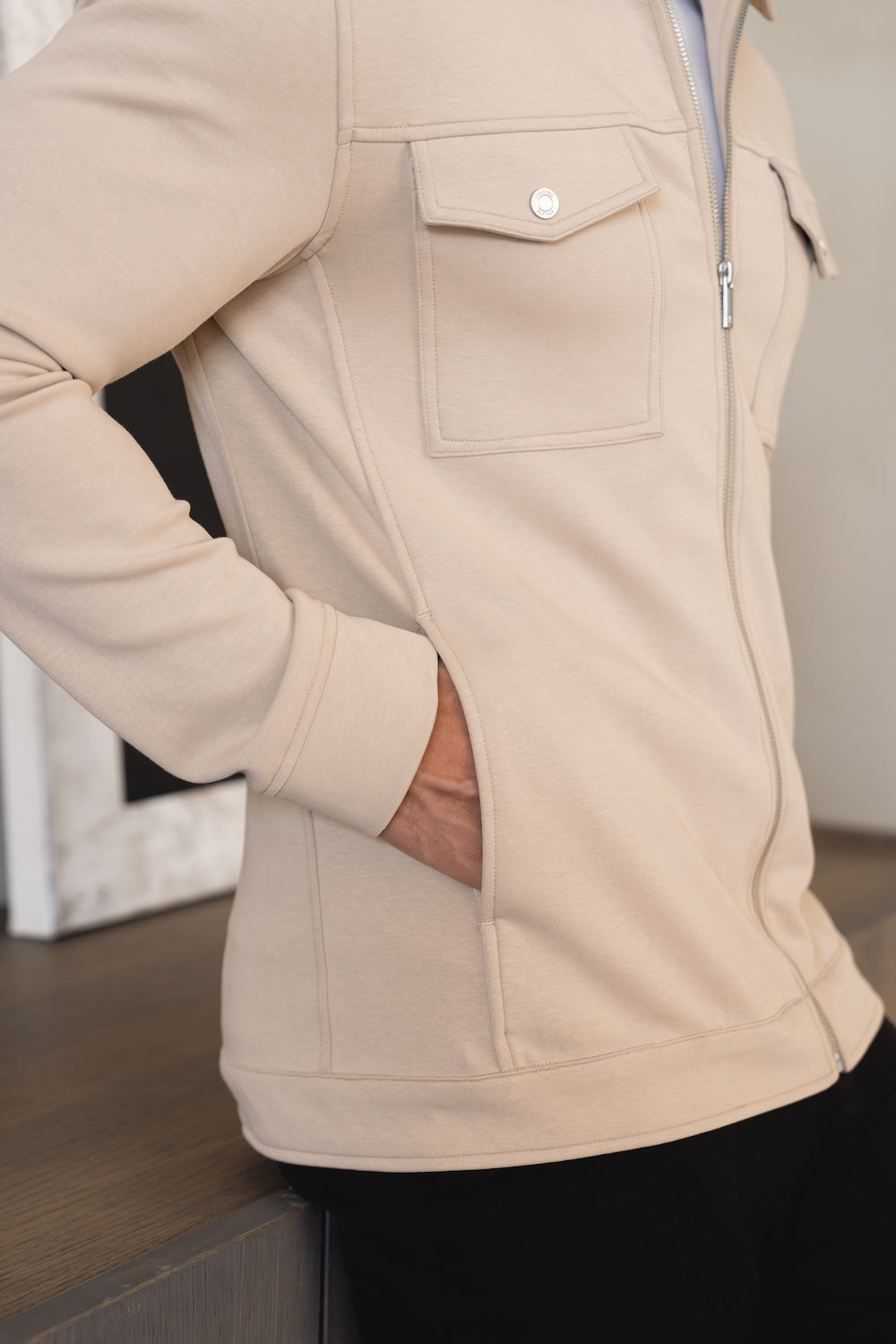 Interlock Zip Through Shacket in Stone