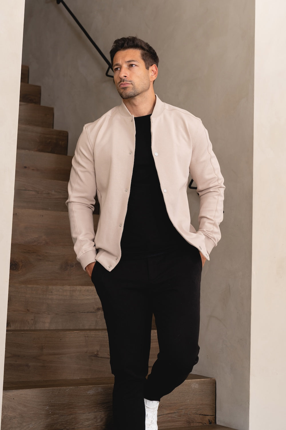Jersey Bomber Jacket in Stone