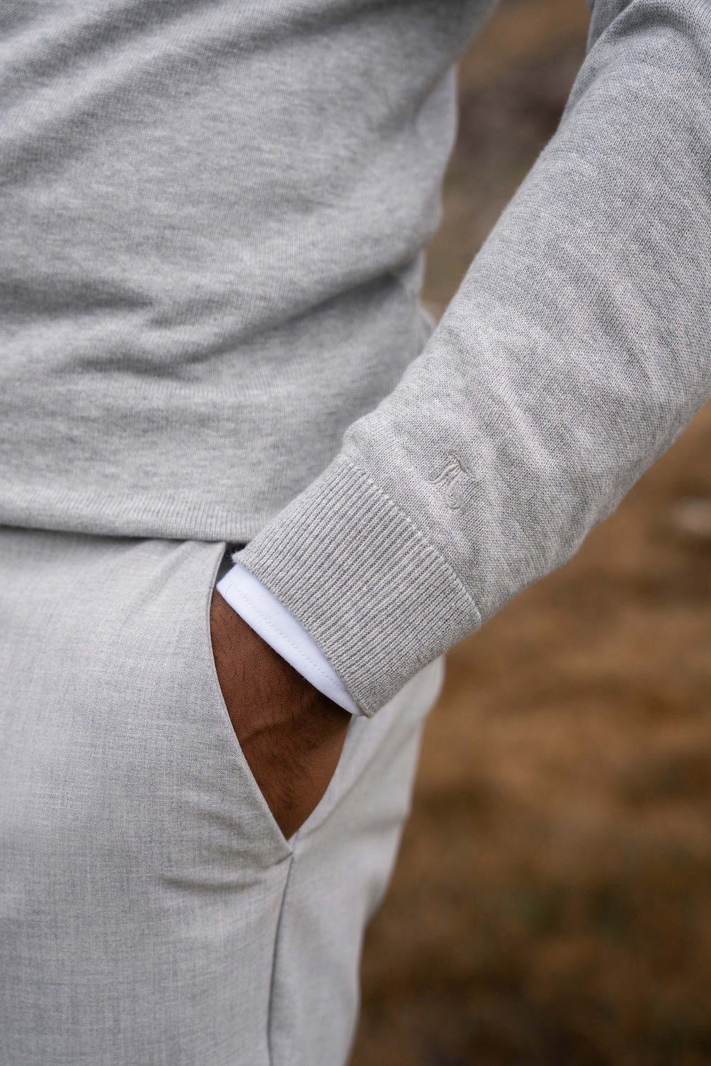 Pure Cotton Knitted Half Zip Neck Sweater in Silver Grey Marl