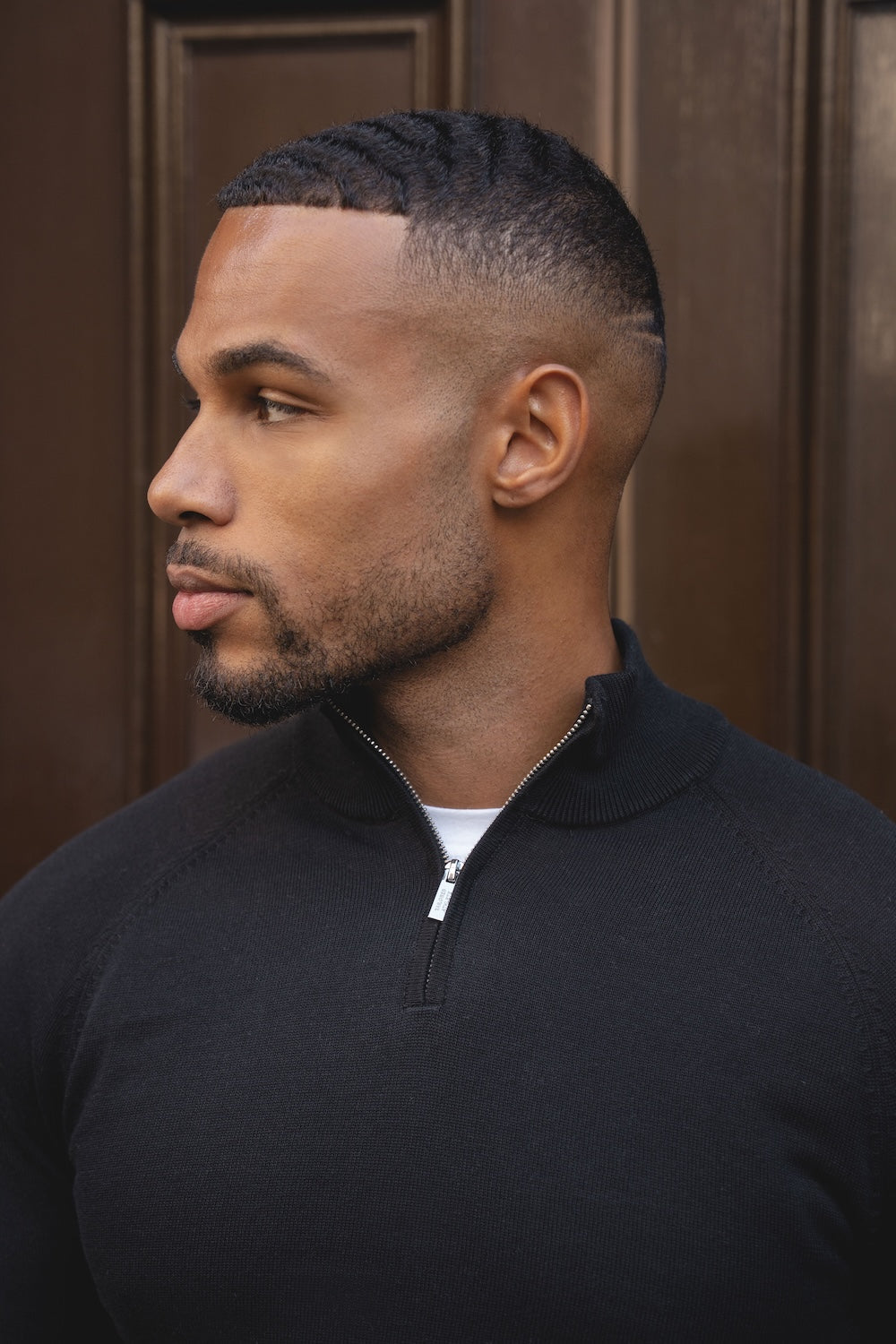 Pure Cotton Knitted Half Zip Neck Sweater in Black