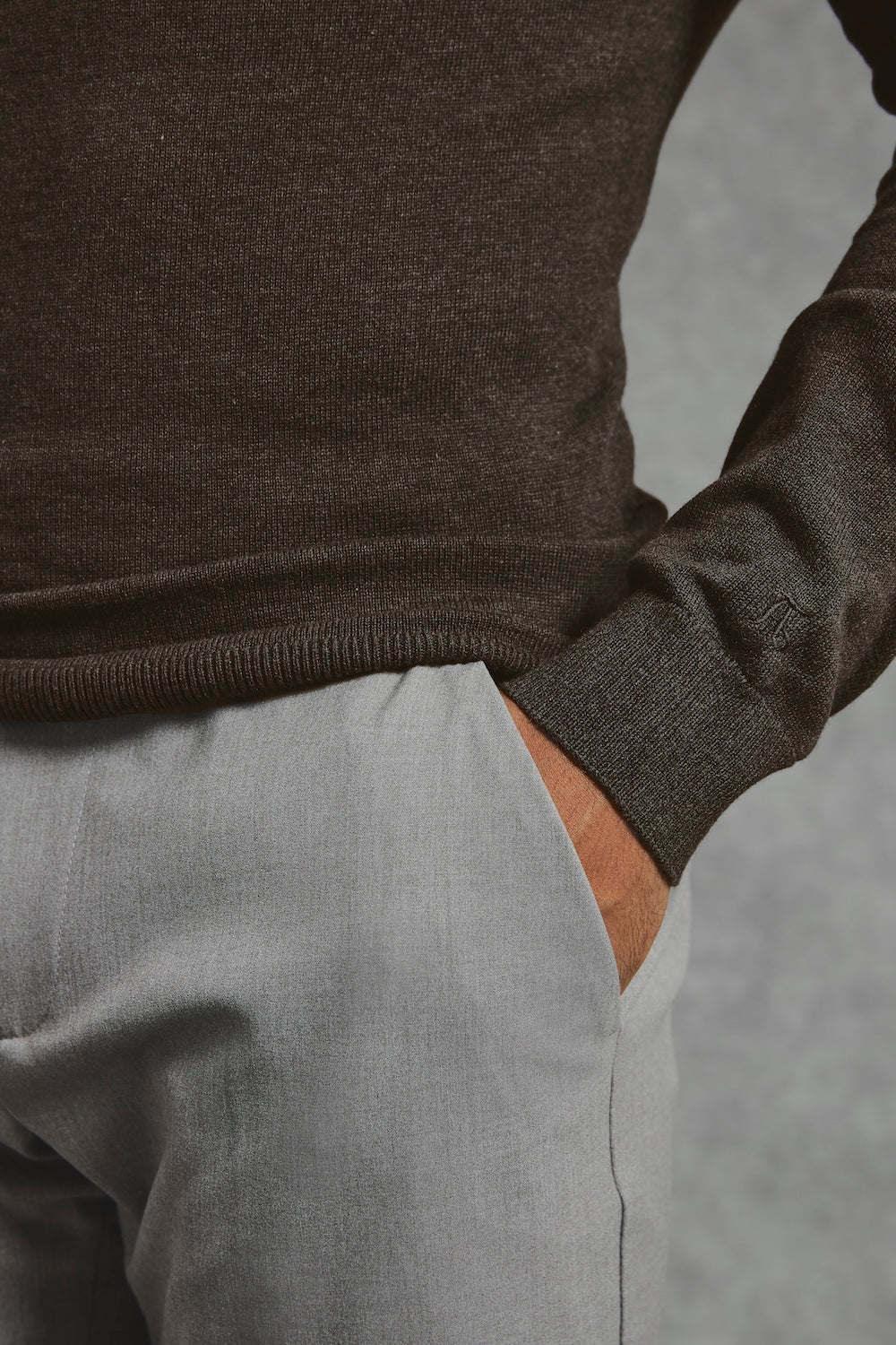 Pure Cotton Knitted Half Zip Neck Sweater in Brown Marl