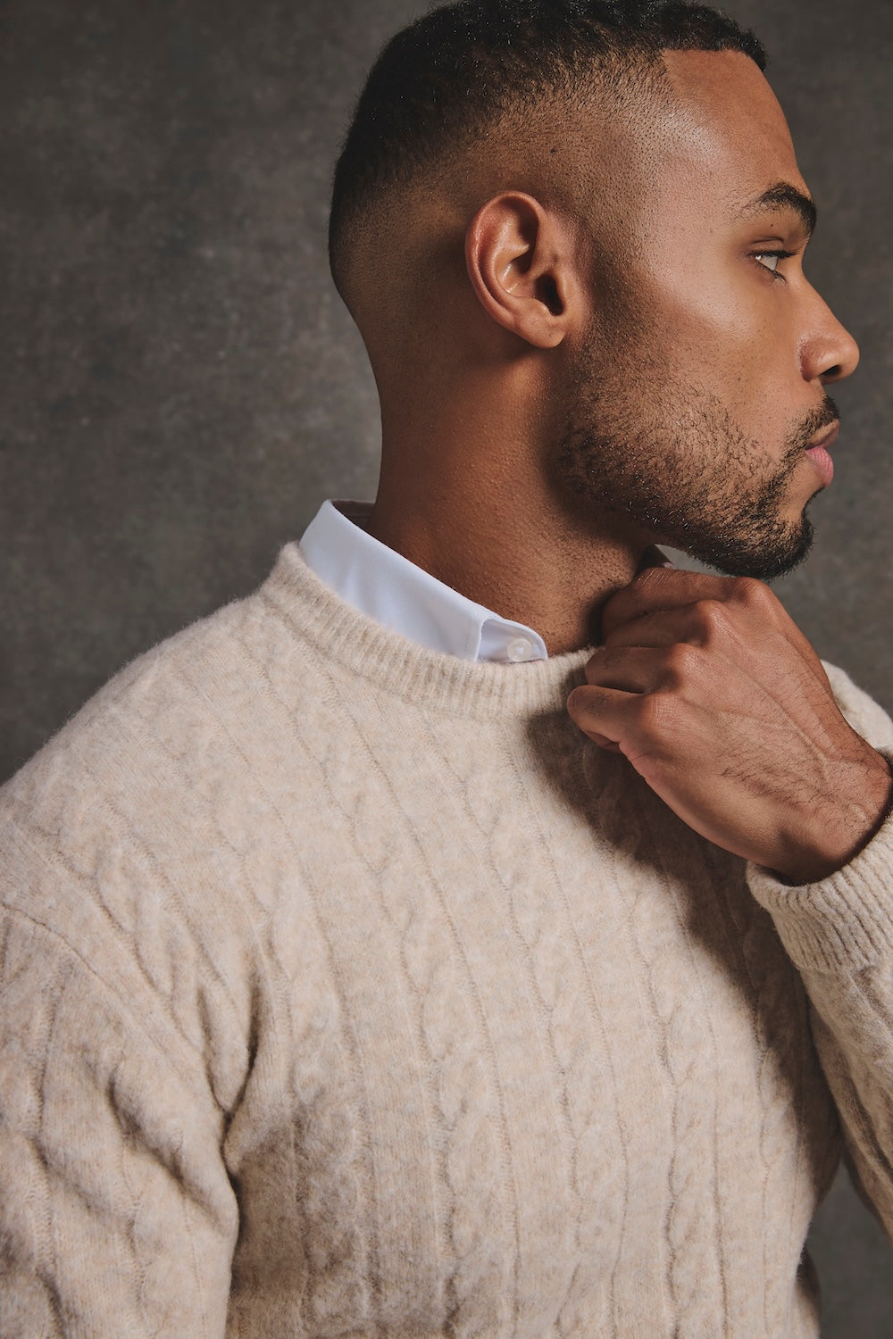 Soft Cable Crew Neck Sweater in Neutral
