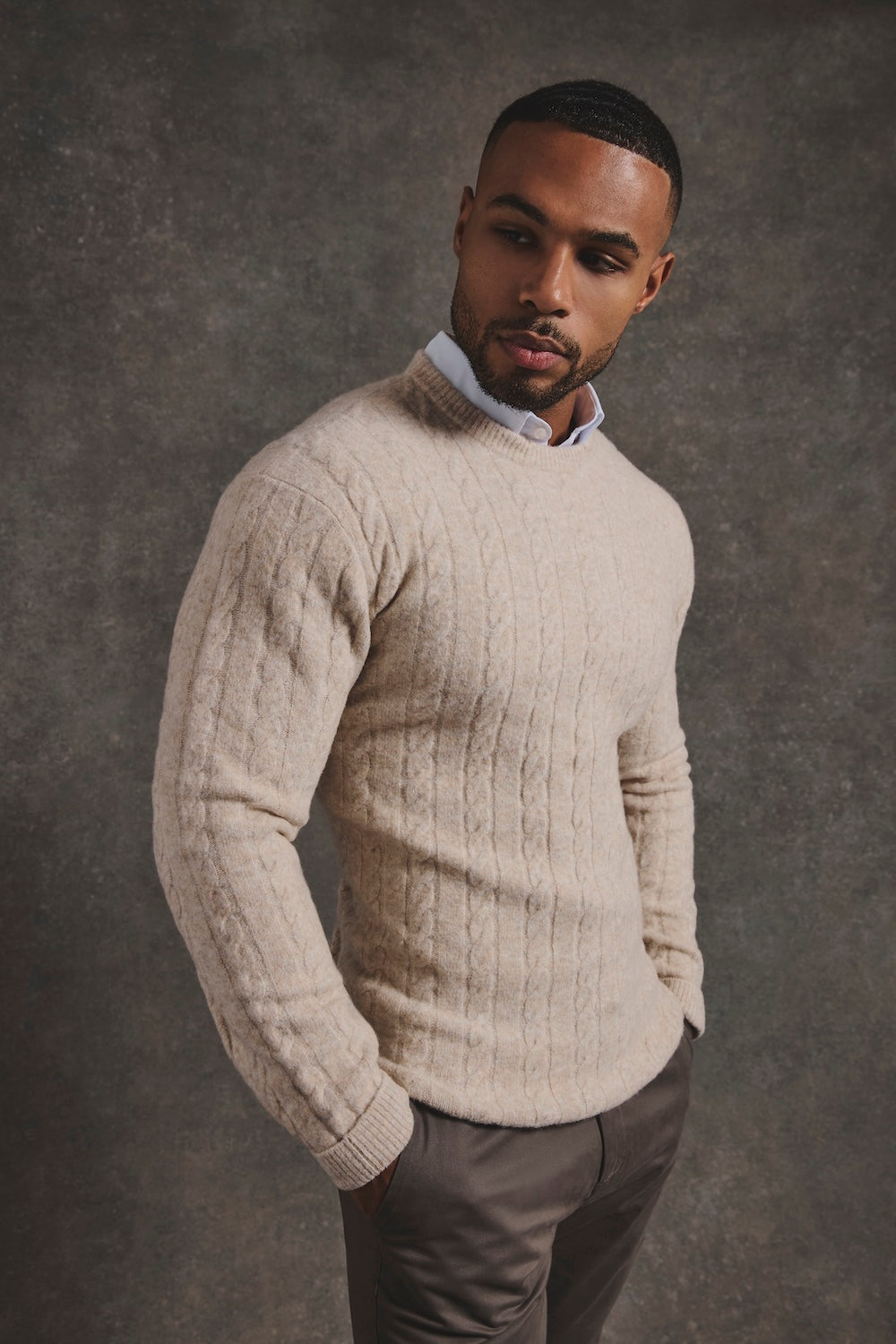 Soft Cable Crew Neck Sweater in Neutral