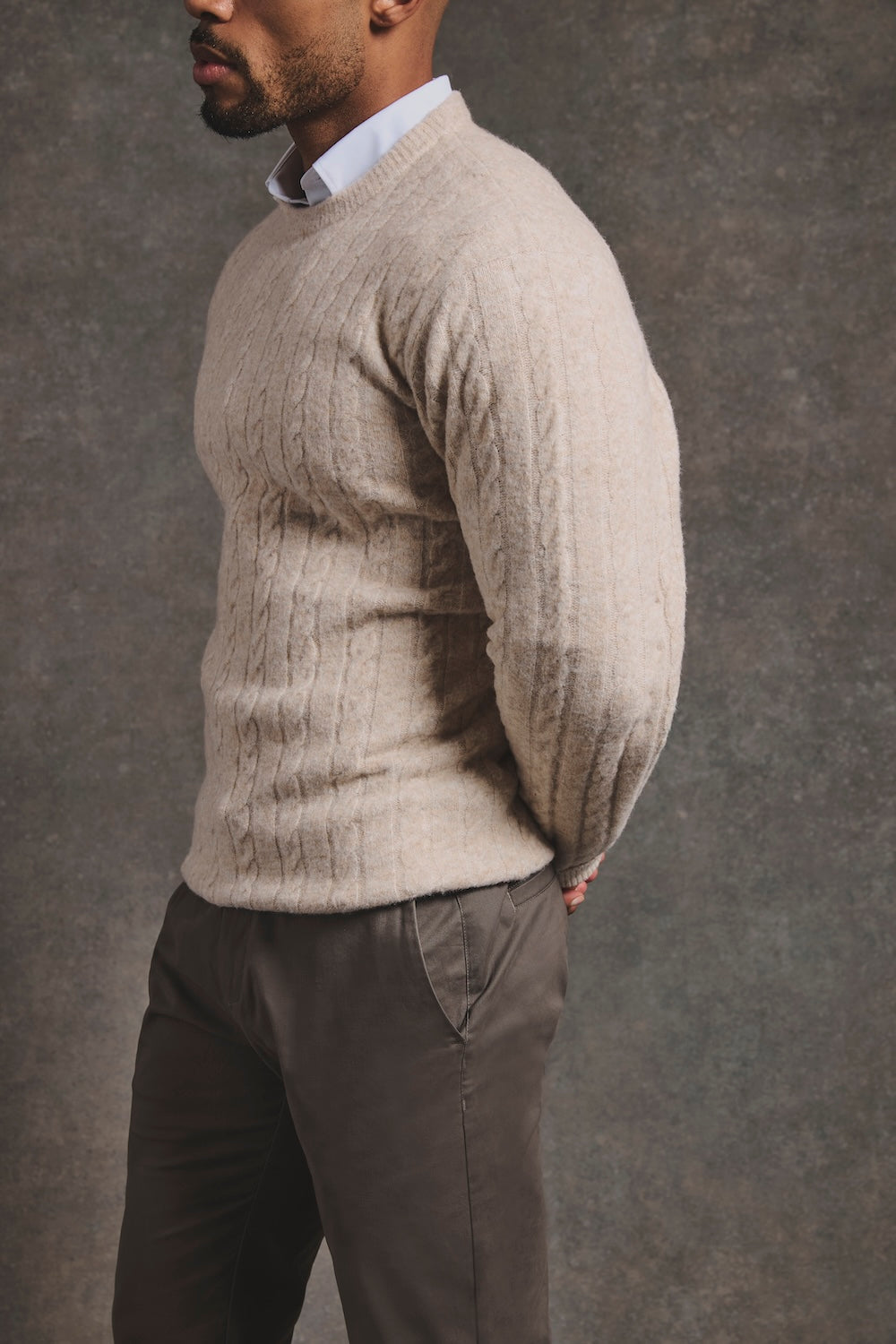 Soft Cable Crew Neck Sweater in Neutral