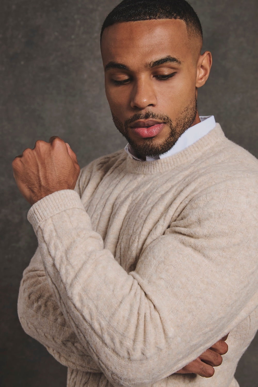 Soft Cable Crew Neck Sweater in Neutral