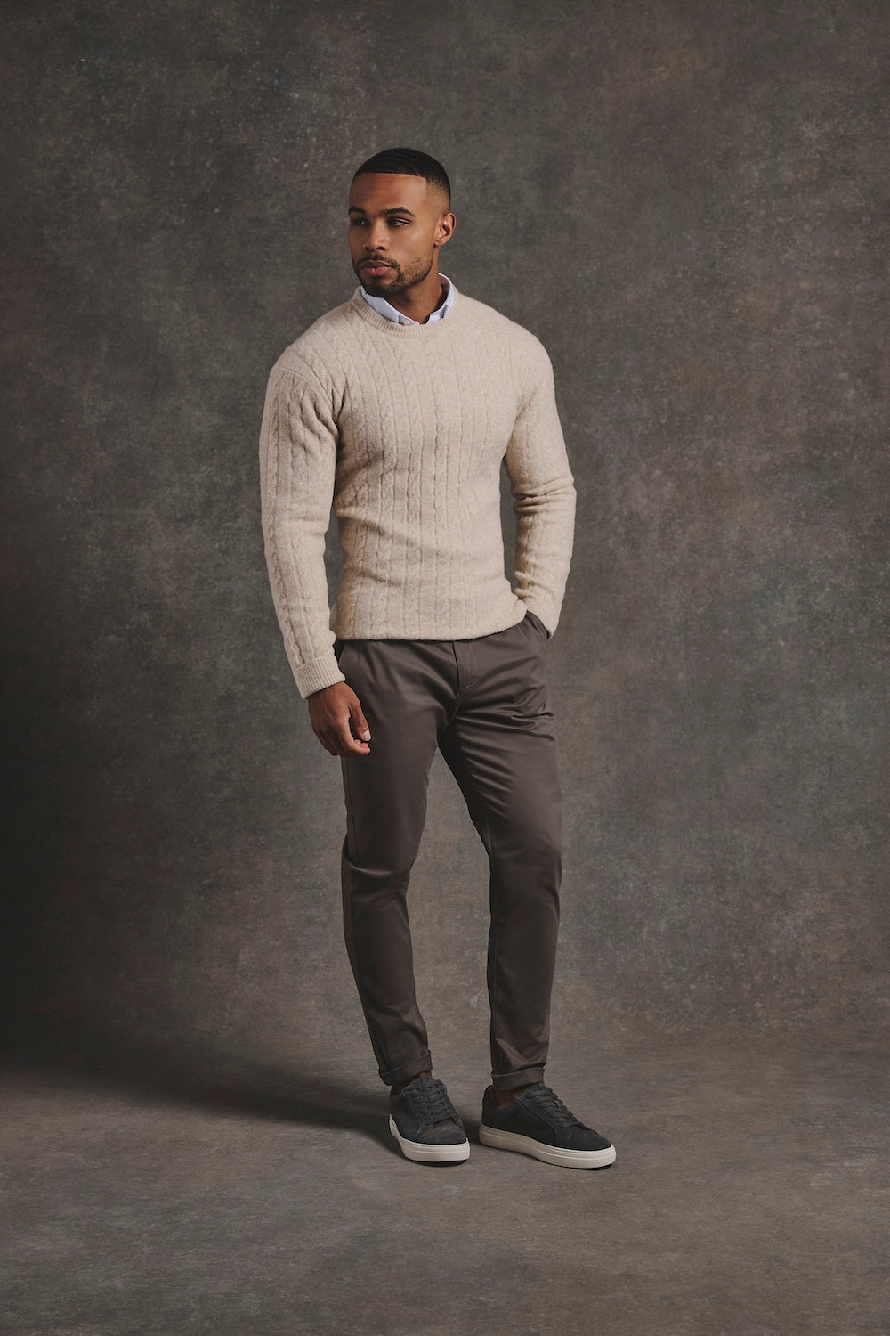 Soft Cable Crew Neck Sweater in Neutral