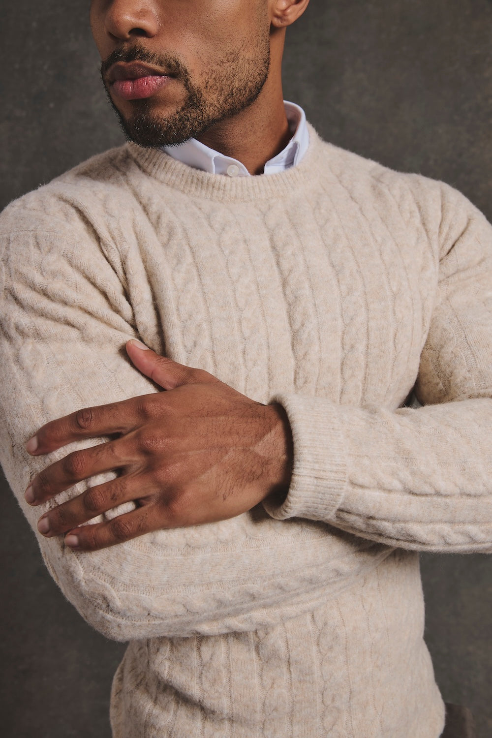 Soft Cable Crew Neck Sweater in Neutral