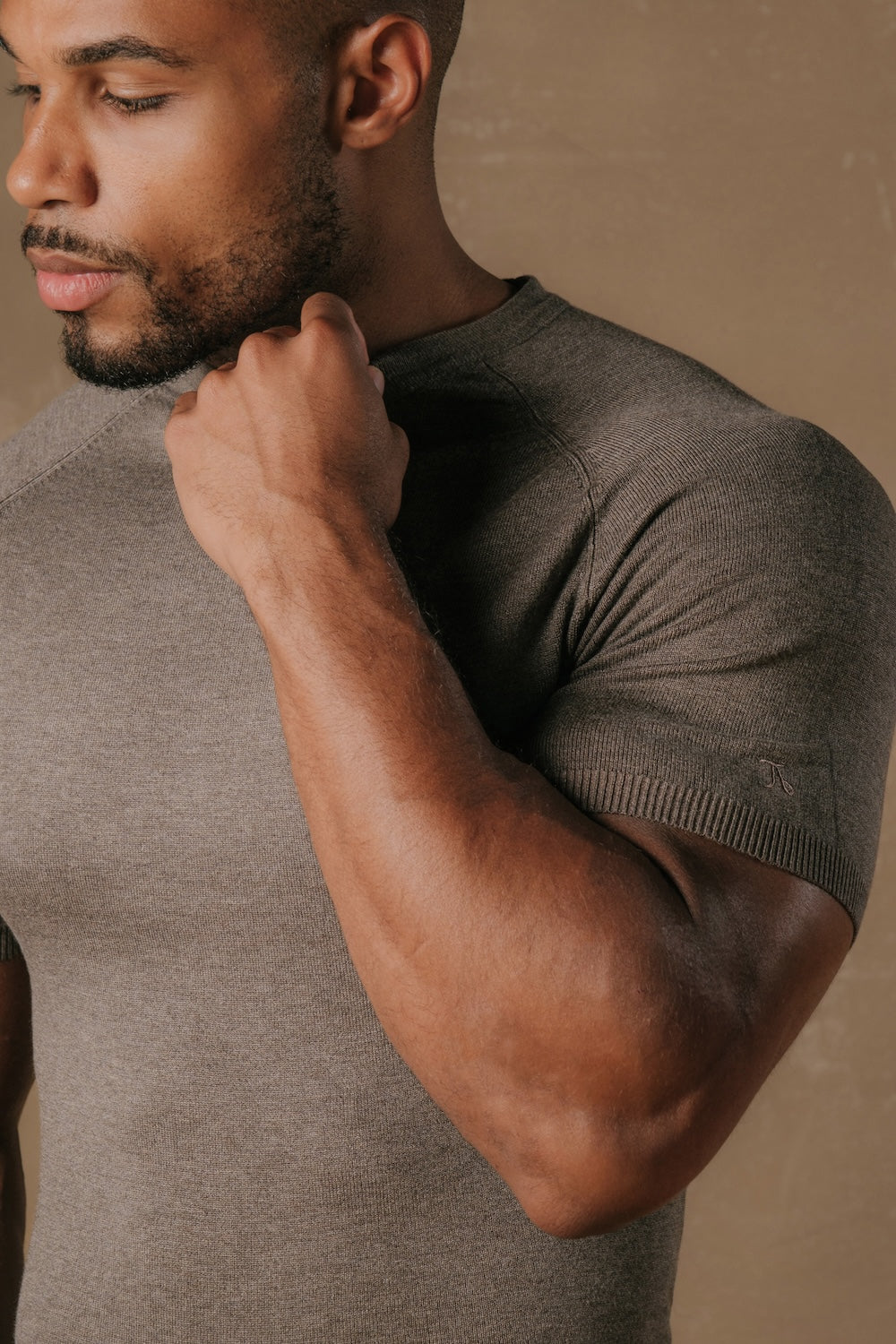Fine Gauge Knitted T-Shirt in Mocha